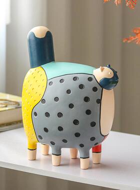 现代极简抽象彩色波点猫咪摆件样板间电视柜儿童房装饰品卡通摆设