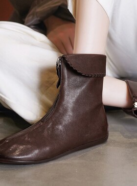 【意大利】René Vanvilla优雅舒适?平底2.5cm 前拉链软底马丁靴