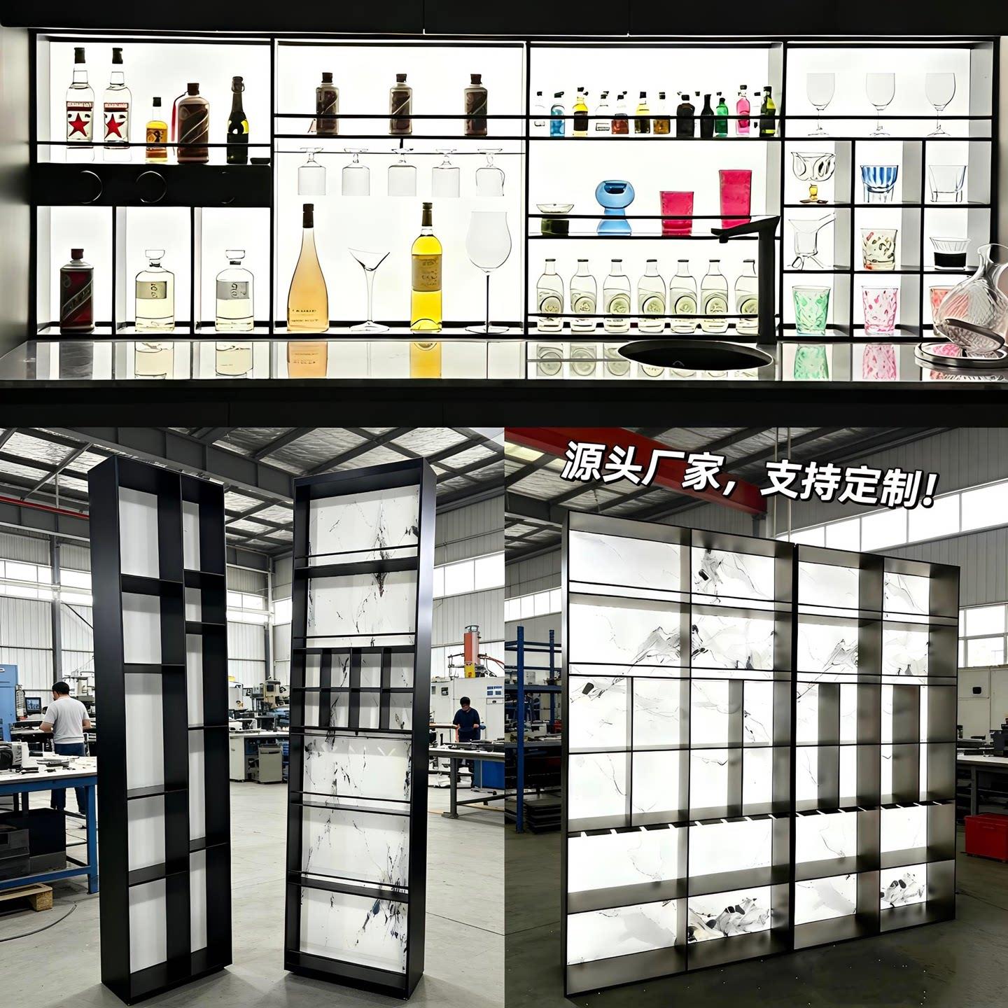 不锈钢发光展示柜压克力发光背板钢板柜嵌入式酒柜书柜壁龛