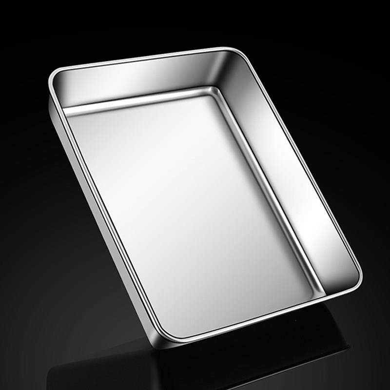 德国304不锈钢铁盘方盘平底盘子长方形盒子带盖子托 托盘食品级加