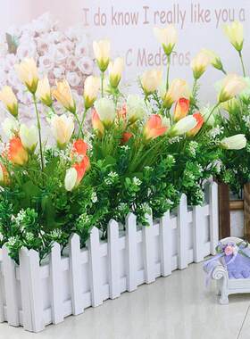 假花盆栽摆设田园小盆栽餐桌花盆彷真花艺木栅栏塑料花窗台摆件
