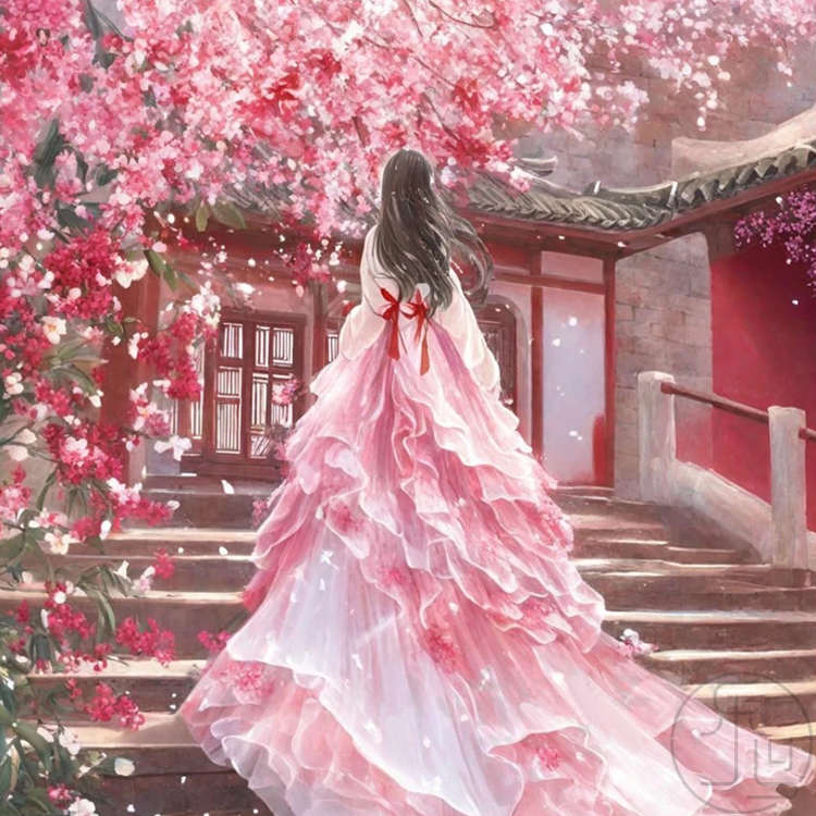 花间令 印花古风人物贴钻十字绣 手工自己线绣卧室小件简单钻石画