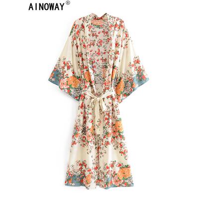 Vintage Chic Women Multi Floral Print Rayon Beach Bohemian K