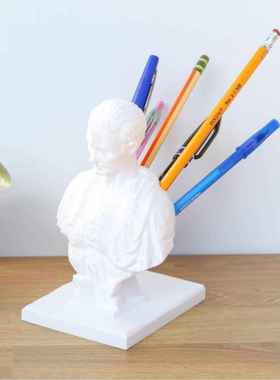 新款跨境3d仿真人物雕塑凯撒笔筒办公桌面创意装饰摆件树脂雕像