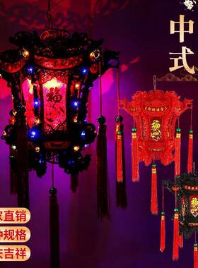 中式仿古六角龙灯旋转红灯笼宫灯走马灯新年阳台大门口吊灯装饰