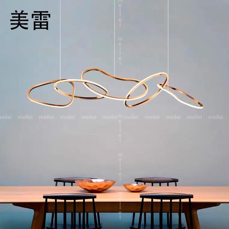 餐厅吊灯轻奢创意吧台个性客厅极简北欧风不锈钢圆圈艺术异形灯具