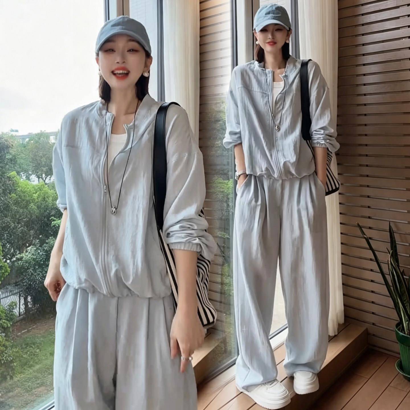 极速时尚休闲套装女2026春季新款洋气亚麻防晒服开衫阔腿裤显瘦两
