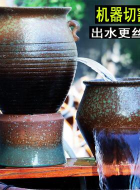 流水瀑布古法缸养鱼循环增氧民宿酒店摆件无孔水培造景陶罐过滤器