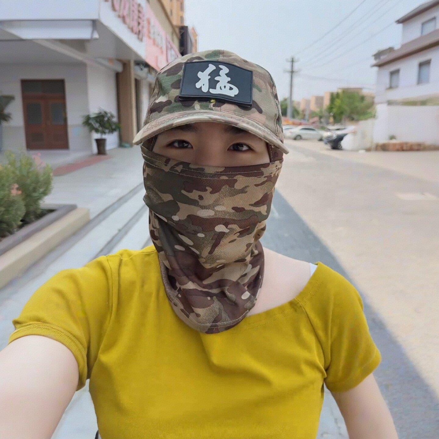 男士防晒帽户外专用遮阳帽口罩一体面罩遮全脸防紫外线迷彩钓鱼帽