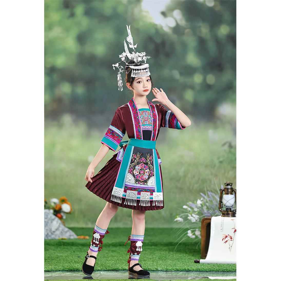 高档族服装女州少影数民族服饰儿童苗贵侗寨旅拍摄短裙舞台演出套