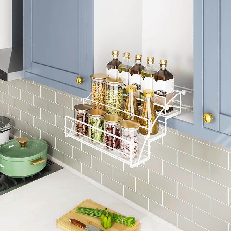 厨房吊柜升降拉篮下拉式置物架上下顶柜调味料伸缩开门式橱柜拉篮