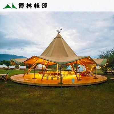 大草帽tipi印第安帐篷多人餐饮露营帐篷大型展览帐篷遮阳防水设计