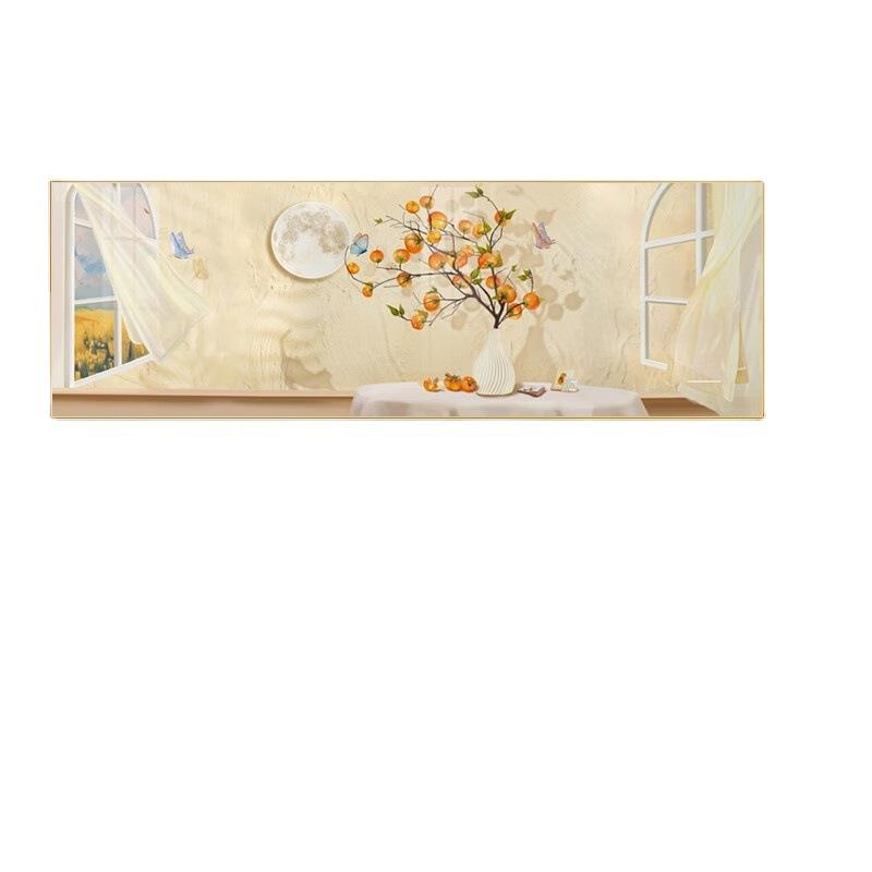 沙发背景墙画装饰画绿植风景金属挂画原木风酒店壁画新中式镶钻