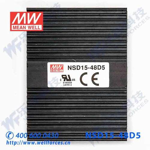 NSD15-48D5 15W 18~72V 输入 ±5V 稳压双路明纬DC-DC变换电源