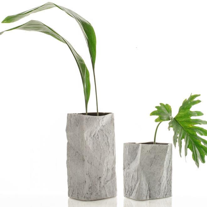 北欧简约奶油皱褶纸袋花瓶摆件插花水培鲜花客厅餐厅装饰手工陶瓷