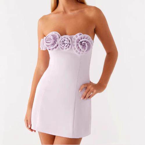 Three dimensional flower strapless dress for women,