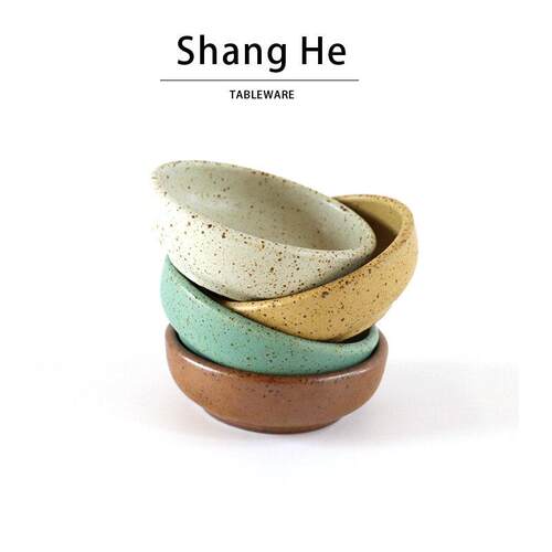 SHANGHE覆古粗陶蘸料碟家用陶瓷调料碟子创意个性餐具小碗小菜碟