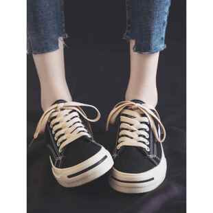 潮鞋 港味黑色板鞋 春秋香港潮牌帆布鞋 ulzzang布鞋 女韩版 2025新款