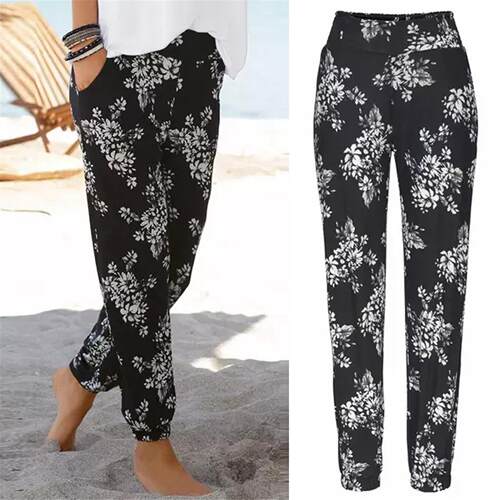Women's high waisted printed pants straight leg