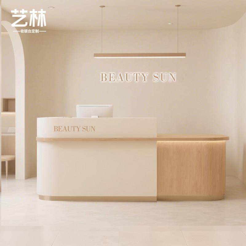 美容院收银台服装店咨询台医美原木吧台桌培训中心前台桌接待柜台