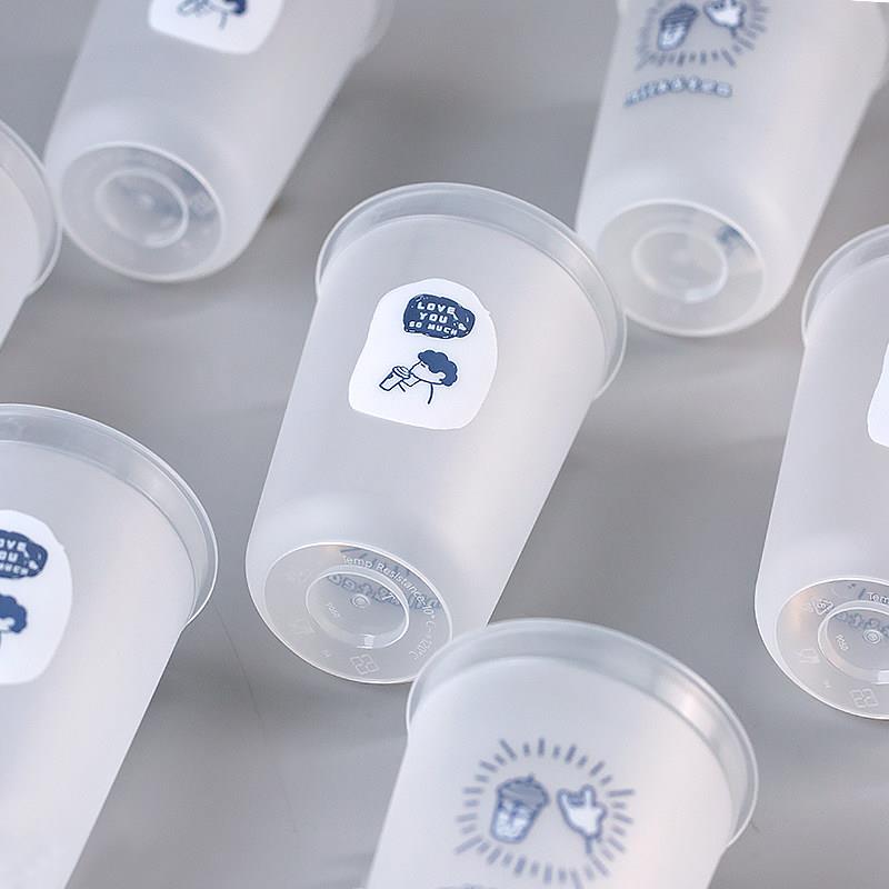 奶茶杯一次性带盖子商用500ml网红90口径磨砂注塑U型蛋糕甜品胖胖