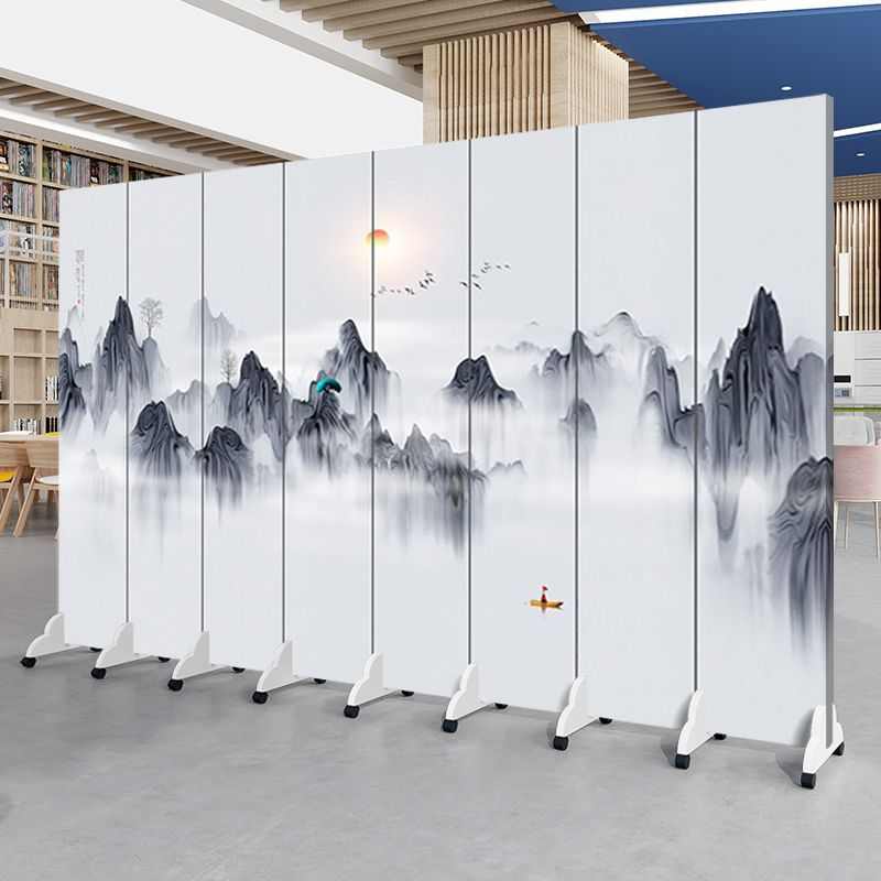 中式山水画屏风隔断客厅办公室入户卧室折叠移动简约现代茶室遮挡