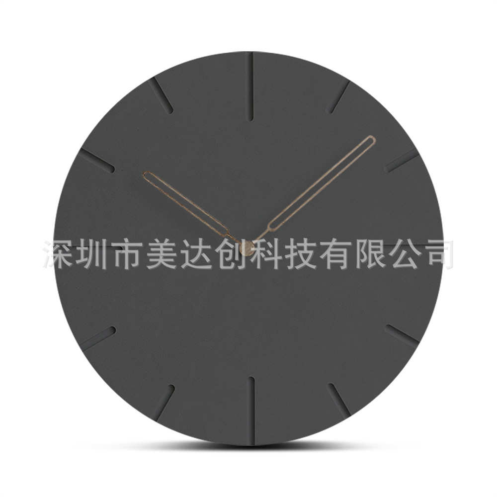 挂式木挂钟家装欧式简约现代设计圆形黑色无声手工石英钟表