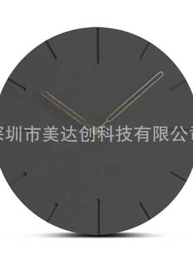 挂式木挂钟家装欧式简约现代设计圆形黑色无声手工石英钟表