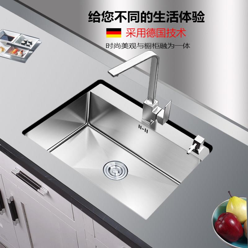德3国4MM手工水单槽单水槽厨房加厚不锈钢大水槽04桌套餐下洗菜盆