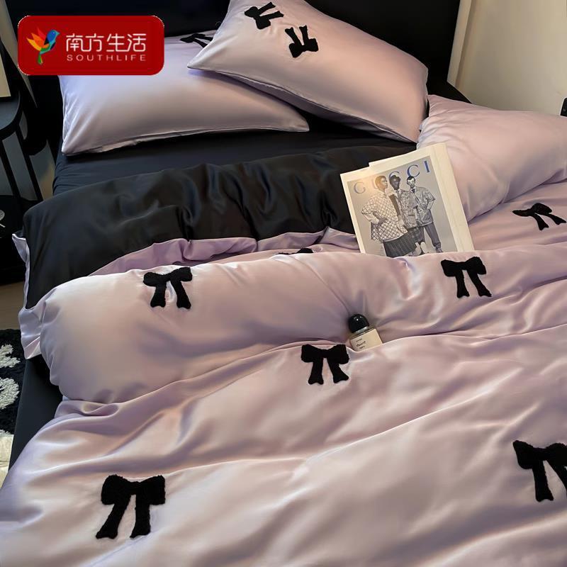 韩系少女冰丝床上四件套夏季2025新款床品水洗真丝被套床单三件套