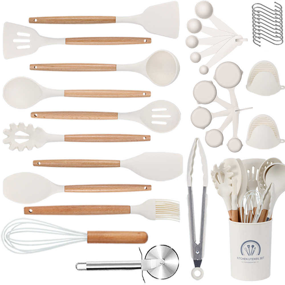 直供35件耐热硅胶厨具套装适用不粘锅烹饪勺铲厨房用具套装