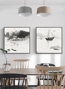 2020水墨江南新中式厅风装饰画吴冠中水墨花挂画荷饭景厅方形壁餐