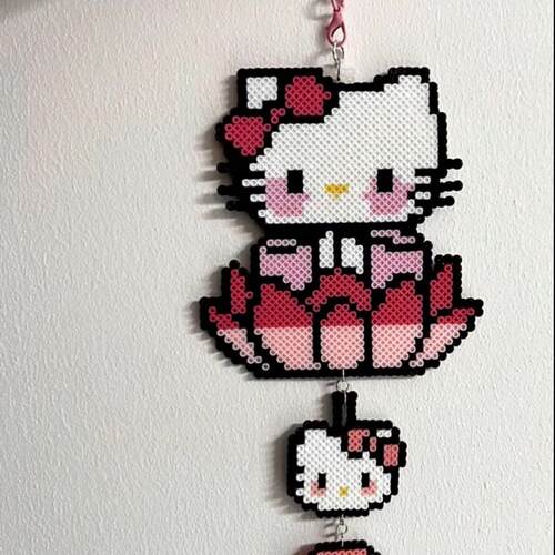 Hello Kitty拼豆可爱挂件 拼豆成品纯手工包含钥匙扣