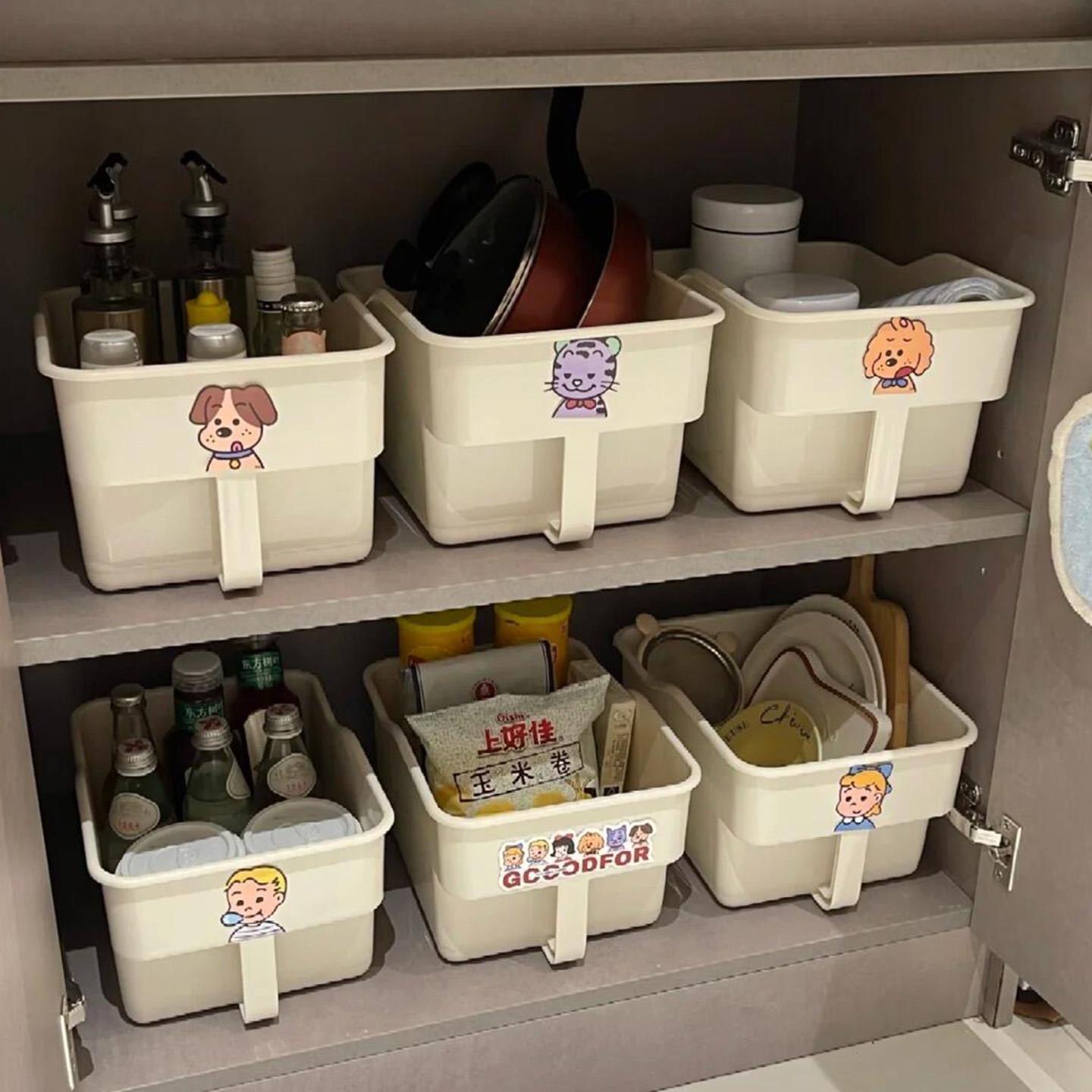厨房收纳盒橱柜带滑轮手柄抽屉式储物盒餐具锅具调味瓶分类整理盒