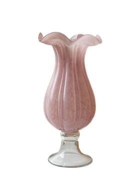 中古风粉色芬顿高脚玻璃花瓶摆件高级感客厅餐桌插花器皿家居装饰
