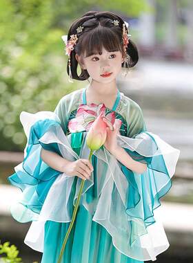 正品汉古服女童新款儿装童洋装公主裙表演服仙女绝美绿出色舞台演
