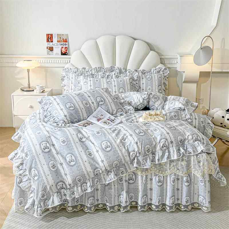 丝床裙四套件全棉蕾花边罩公主风RZ8ed6Fd被套双人床床上用品