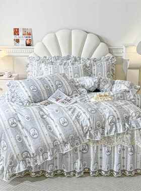 丝床裙四套件全棉蕾花边罩公主风RZ8ed6Fd被套双人床床上用品