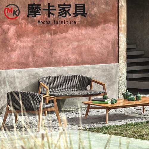 户外柚木沙发露天酒店藤编设计师客厅庭院阳台组合实木沙发家具