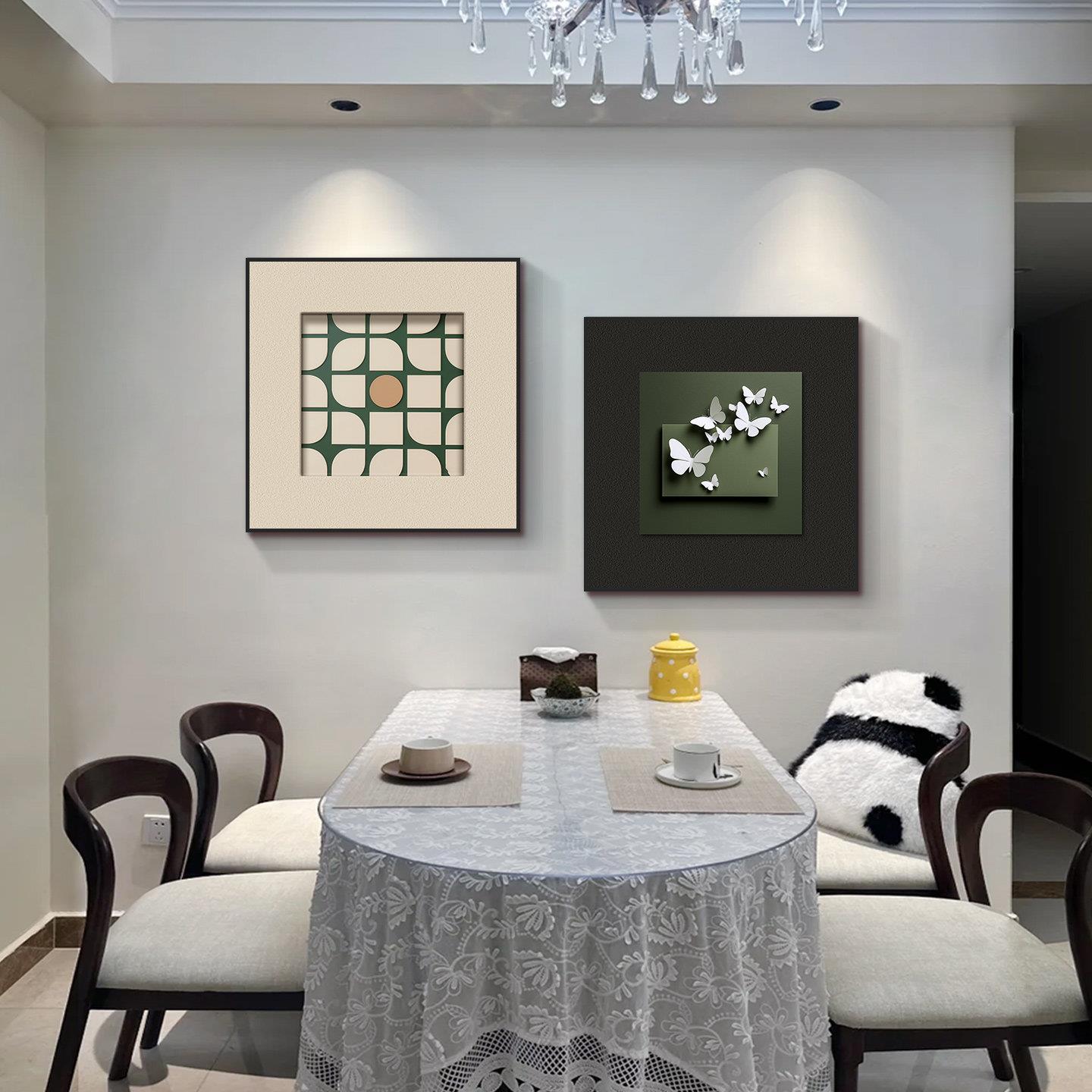 现代简约饭厅两联挂画2026新款餐厅装饰画蝴蝶极简餐桌背景墙装饰