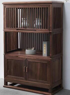 约黑胡桃木边靠茶柜新中CBG-656式全实木书柜置物架茶室现代简展