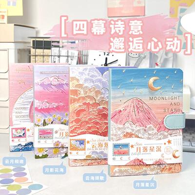 文艺手绘油画PU磁扣本多功能彩页插画女孩笔记本子学生少女文具