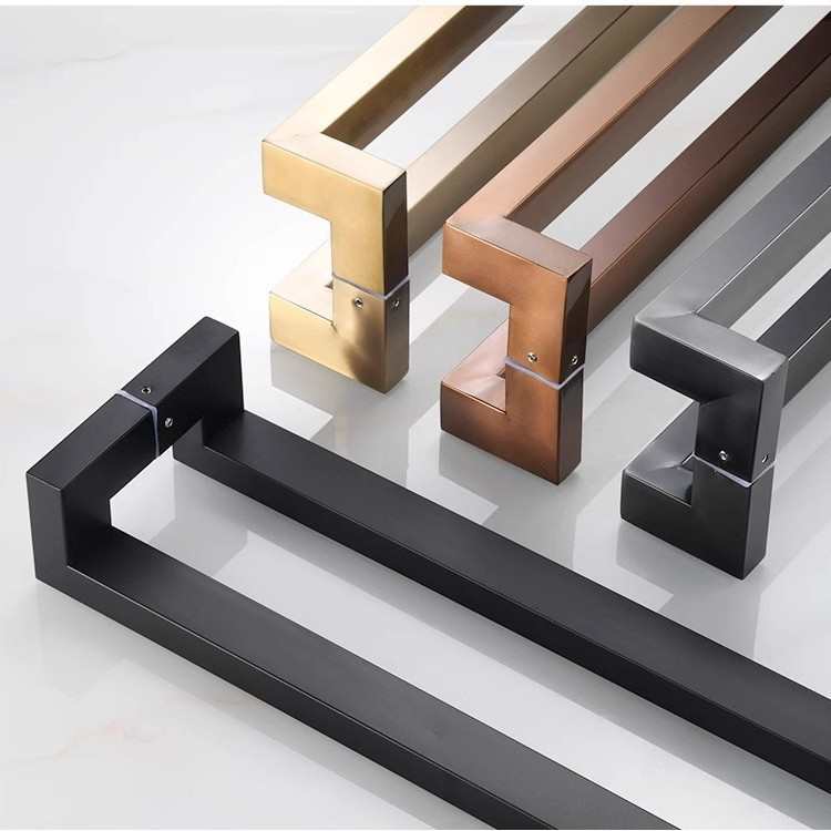 玻璃门拉手不锈钢方管双弯黑色大门木门把手拉丝有框门办公室拉手