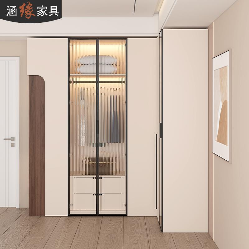 式奶油风l型角衣转柜家用卧室拐角衣橱衣帽间法7A50度柜90墙角柜7