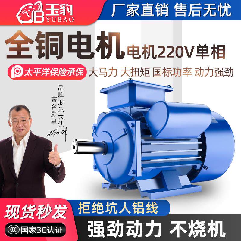 电机220V单相纯铜小型两相0.75/1.1/1.5/2.2/3/4KW异步马达马达