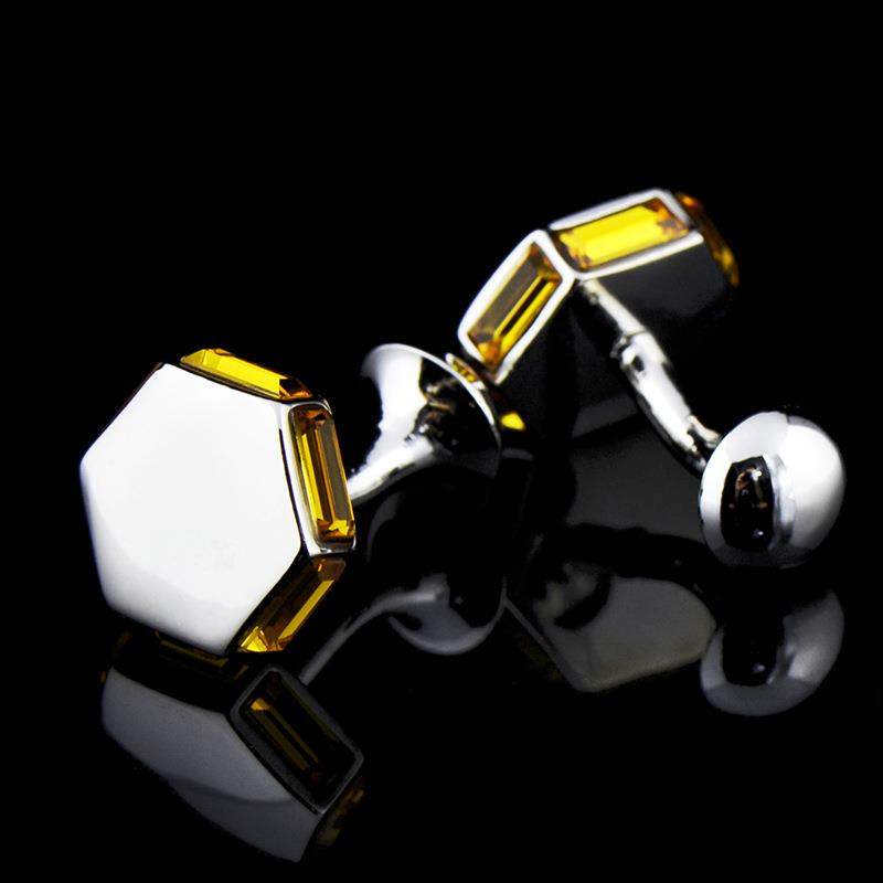 英博商务六边形香槟色水晶袖扣镶钻法式纽扣618cufflinks/156274