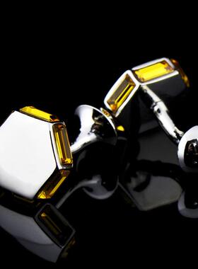 英博商务六边形香槟色水晶袖扣镶钻法式纽扣618cufflinks/156274