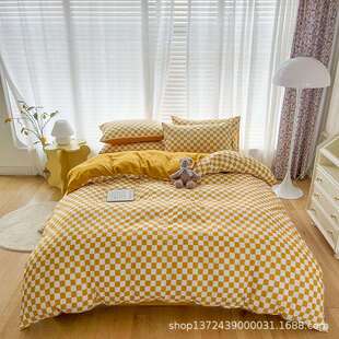 跨境轻奢风纯色床上四件套裸睡素色北欧简约磨毛床品套件厂家