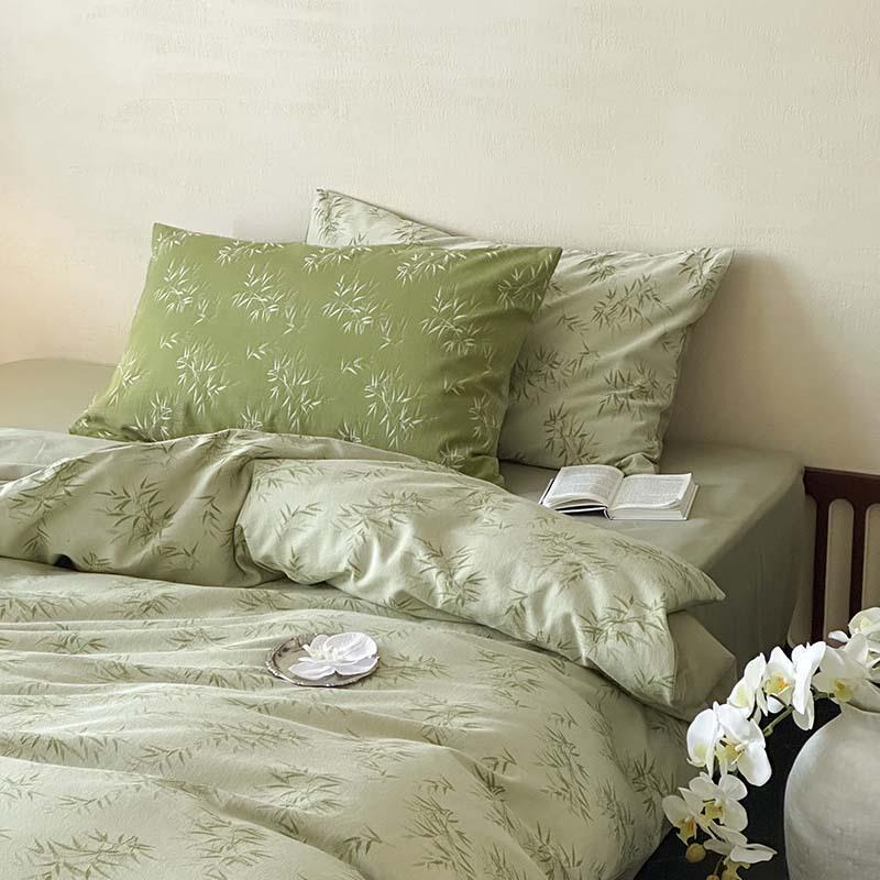 新中式提花全棉四件套A类古提0花绿色4756支纯棉色织被套上复用床