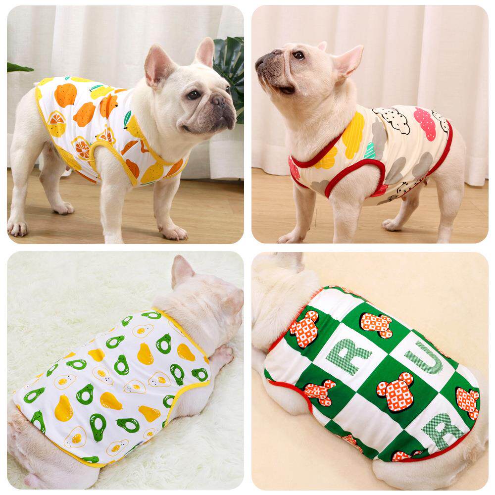 法斗夏季薄款背心狗背心夏款短体斗牛犬胖狗棉巴哥犬衣服卡通